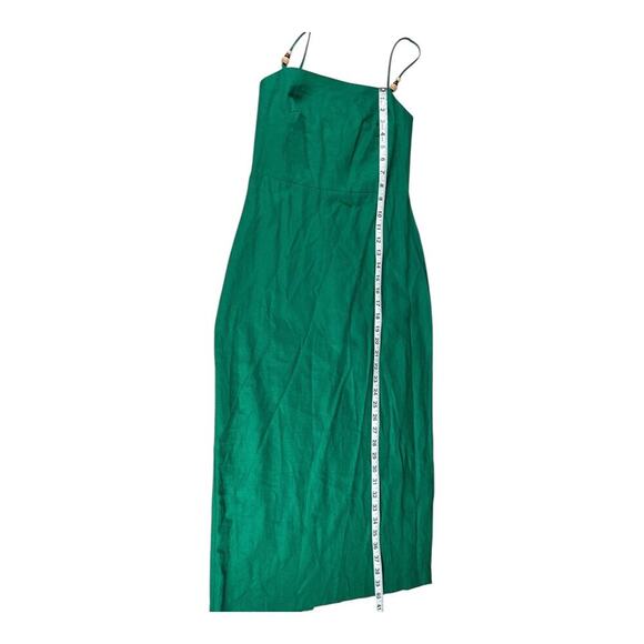 Rachel Zoe Green Linen Blend Midi Dress Slit in Back XS Resort Chic Smock Back - Picture 6 of 9